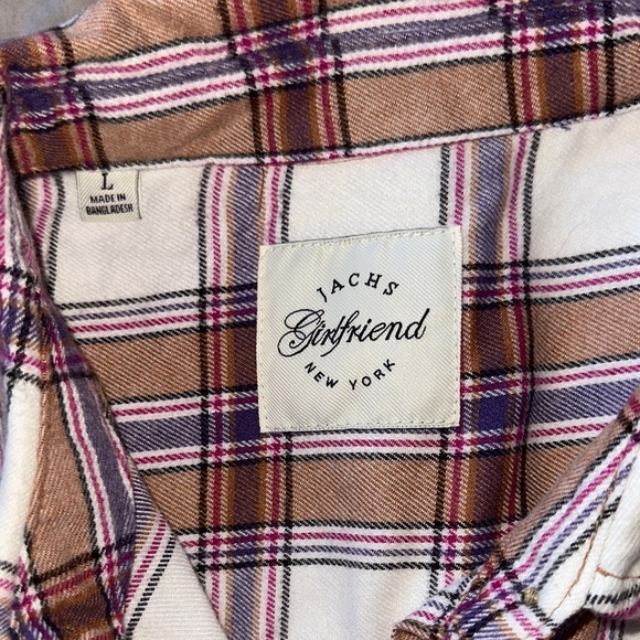 Jachs Girlfriend Tan & Purple Plaid Flannel Button Down - Picture 2 of 6